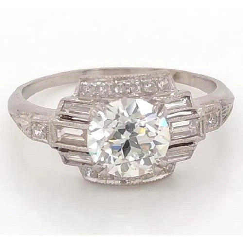 Bague Réel Diamant Or Blanc 3.50 Carats Bijoux Millgrain