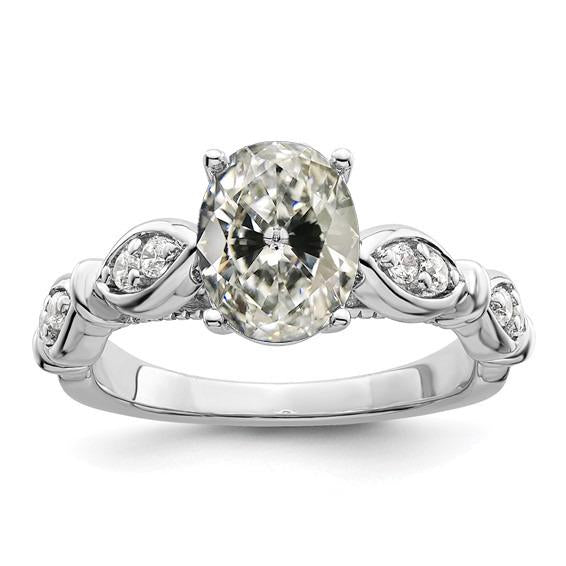 Bague Réel Diamant Ovale Vieux Mineur En Or Blanc Avec Accents 5.25 Carats