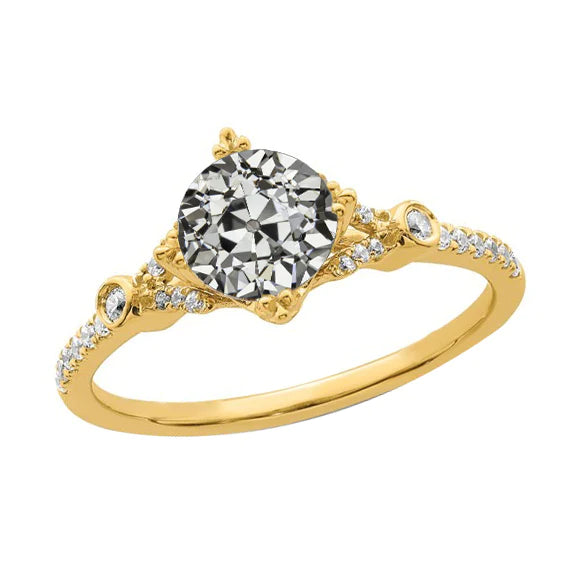 Bague Réel Diamant Rond Ancien Mineur En Or Jaune 14 3.75 Carats Bijoux