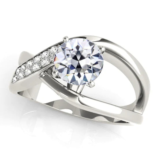 Bague Réel Diamant Rond Ancien Mineur Serti De 4 Griffes Tige Fendue 3.25 Carats