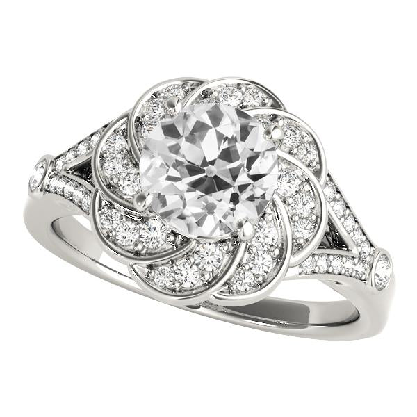 Bague Réel Diamant Rond Ancien Mineur Style Fleur 4.50 Carats Tige Fendue