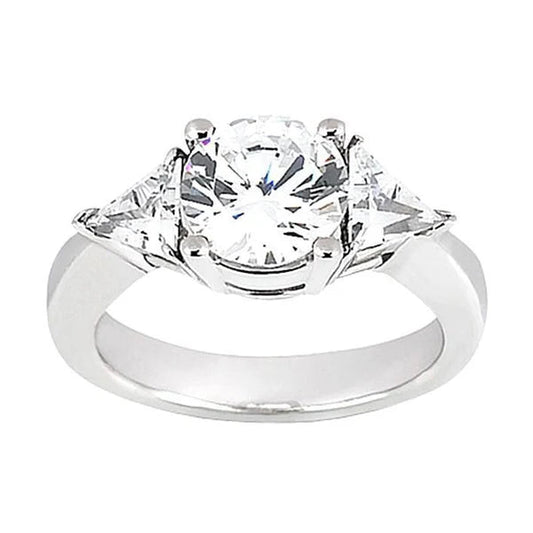 Bague Réel Diamant Rond Et Trilliant De 2.75 Carats En Or Blanc