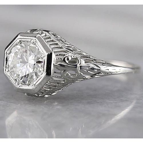 Bague Réel Diamant Rond Filigrane 2 Carats Or Blanc 14K