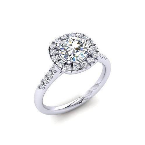 Bague Réel Diamant Rond Halo 2.25 Carats Or Blanc 14K