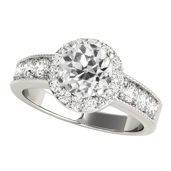 Bague Réel Diamant Rond Halo Ancienne Mine Cut Pour Dame Bijoux En Or 4.50 Carats