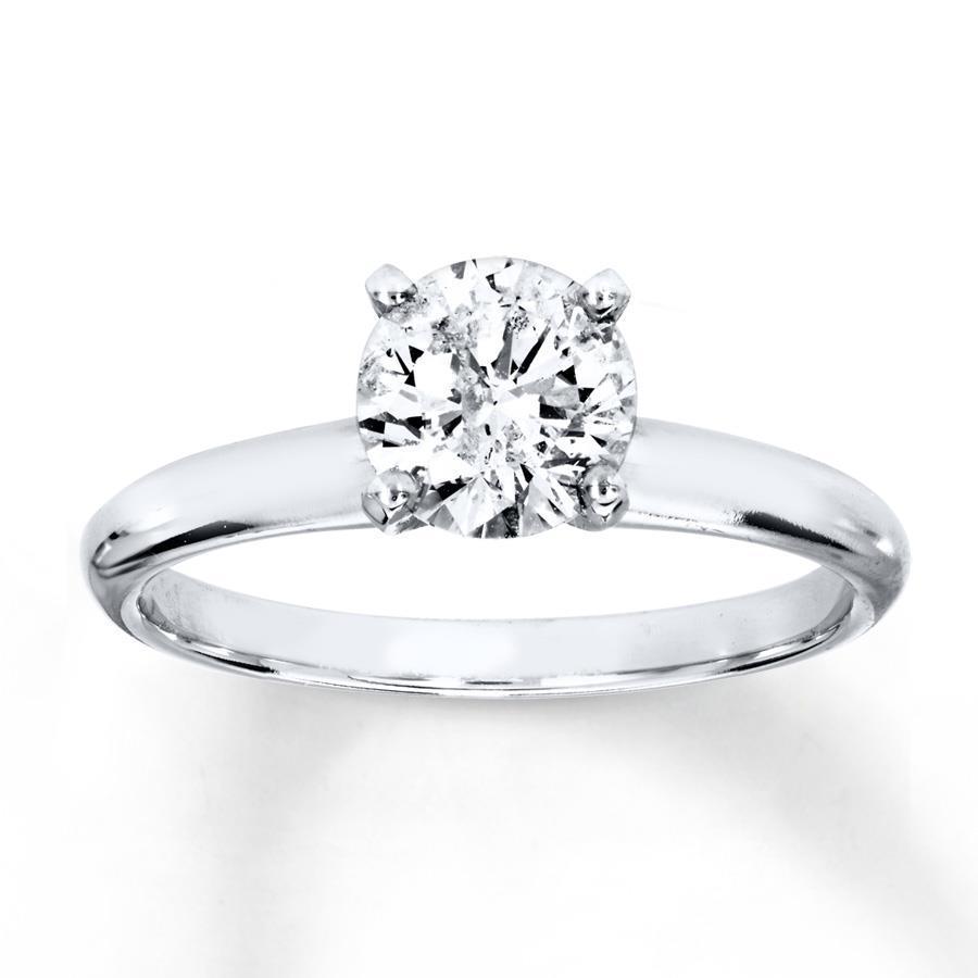 Bague Réel Diamant Rond Solitaire Serti 4 Griffes En Or Blanc 1.50 Ct 14K