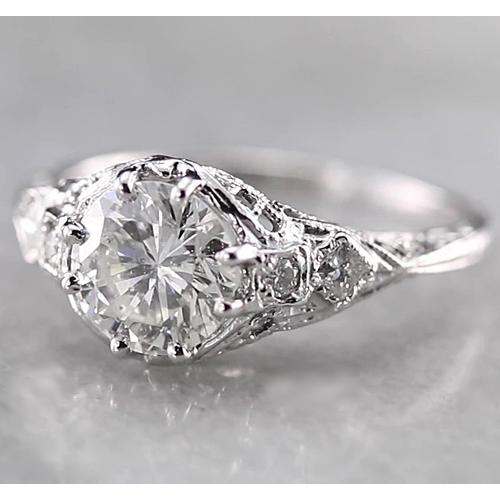 Bague Réel Diamant Rond Style Antique 2 Carats Or Blanc 14K