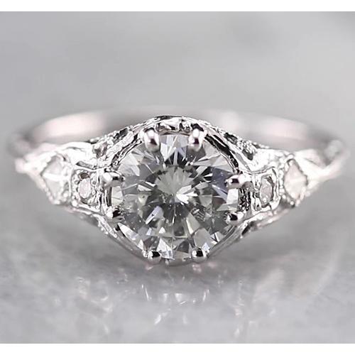 Bague Réel Diamant Rond Style Antique 2 Carats Or Blanc 14K