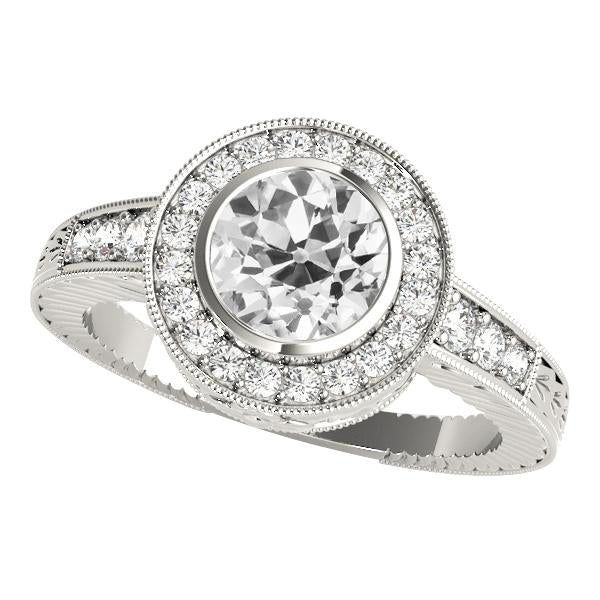 Bague Réel Diamant Rond Taille Ancienne Halo Sertie Lunette 3.75 Carats Or Blanc