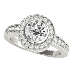 Bague Réel Diamant Rond Taille Ancienne Halo Sertie Lunette 3.75 Carats Or Blanc