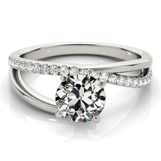 Bague Réel Diamant Rond Taille Ancienne Sertie 3.75 Carats Tige Fendue