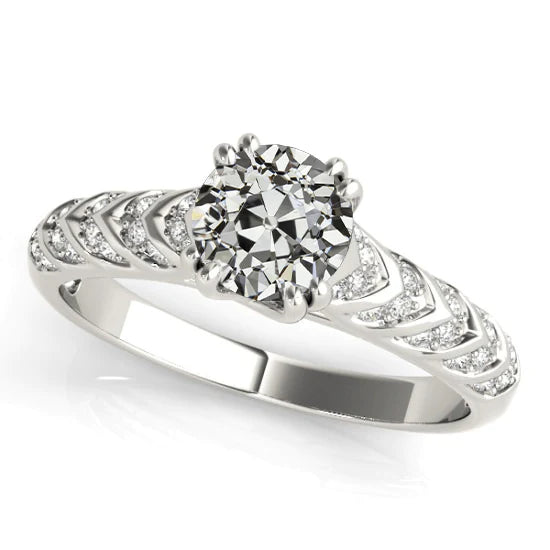 Bague Réel Diamant Rond Taille Ancienne Style Antique Or Blanc 4.50 Carats