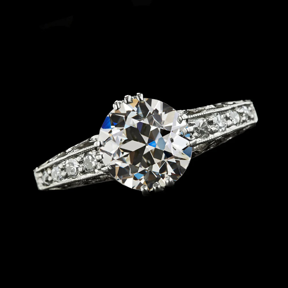 Bague Réel Diamant Rond Taille Vieille Mine En Or 14K 3 Carats Bijoux Accentués