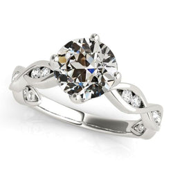 Bague Réel Diamant Rond Taille Vieille Mine Pour Femme En Or Blanc 14 Carats 3.75 Carats