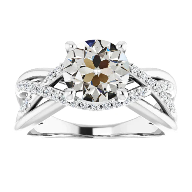 Bague Réel Diamant Rond Vieux Mineur Style Infini Torsadé 3.90 Carats