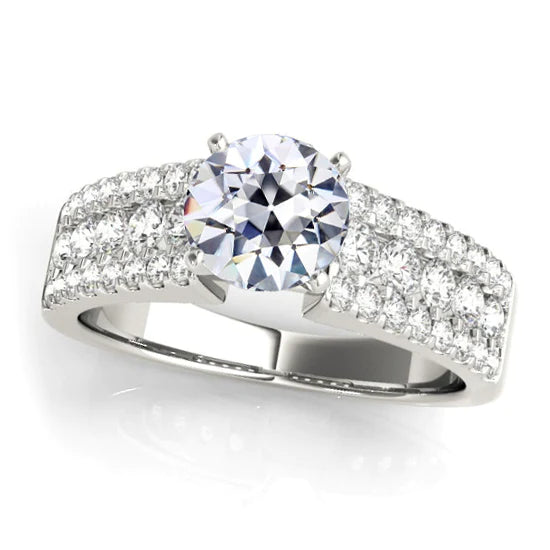 Bague Réel Diamant Rond Vieux mineur Pavé Triple Rang Accents 5 Carats
