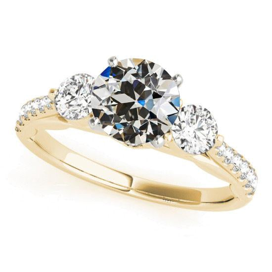 Bague Réel Diamant Rond Vieux mineur Style 3 Pierres 5 Carats Or 14K