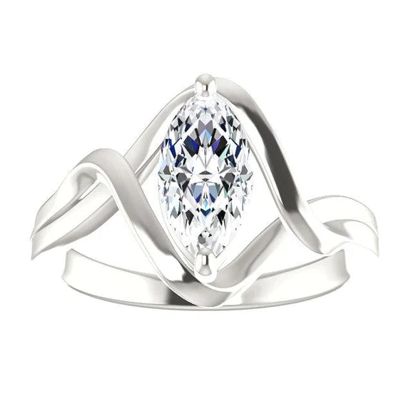 Bague Réel Diamant Solitaire 2.50 Carats Tige Fendue Torsadée En Or Blanc 14 Carats