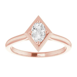 Bague Réel Diamant Solitaire Ovale Vieux Mineur Or Rose Style Cerf-Volant 2.50 Carats