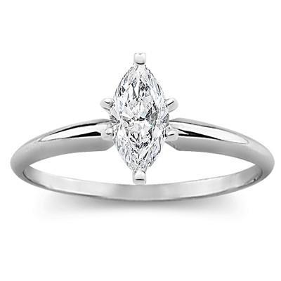 Bague Réel Diamant Solitaire Taille Marquise 1.10 Carats Or Blanc 14K