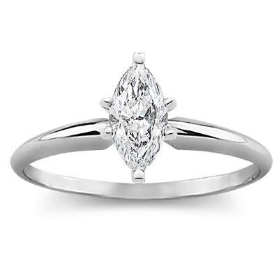 Bague Réel Diamant Solitaire Taille Marquise 1.10 Carats Or Blanc 14K