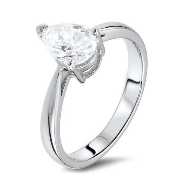 Bague Réel Diamant Solitaire Taille Poire 1.90 Carat Or Blanc 14K