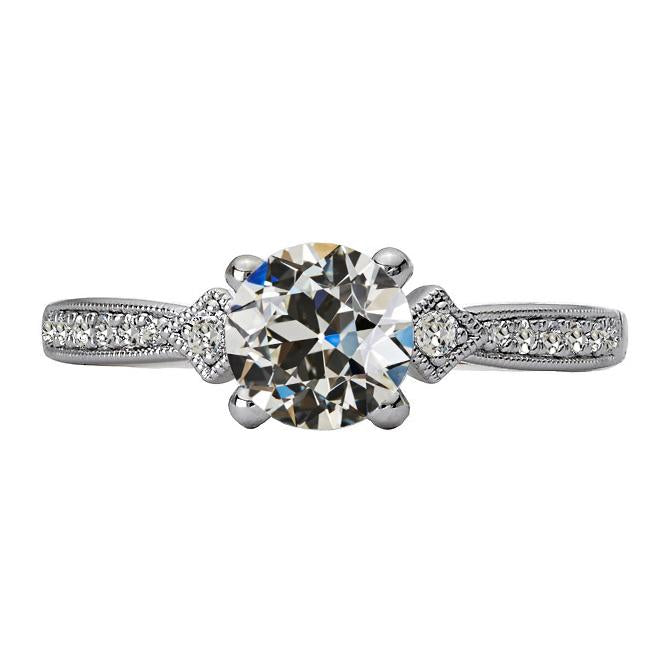 Bague Réel Diamant Style Ancien Mineur Rond Or Blanc 3 Carats