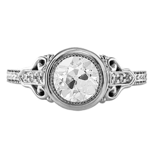 Bague Réel Diamant Style Vintage Ancien Mineur Serti Clos 1,50 Carats