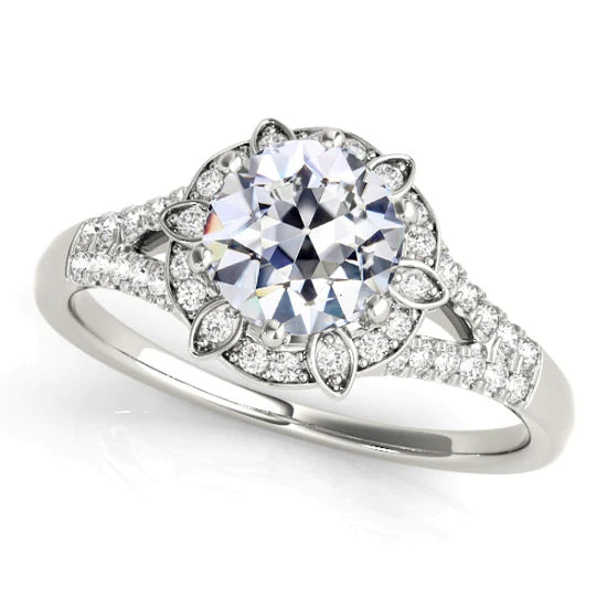 Bague Réel Diamant Taille Ancienne Halo Style Etoile Tige Fendue 4.50 Carats