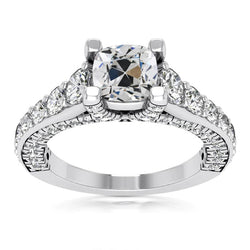 Bague Réel Diamant Taille Coussin ancienne mine Avec Accents Or 8 Carats