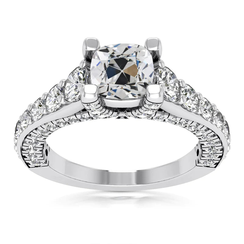 Bague Réel Diamant Taille Coussin ancienne mine Avec Accents Or 8 Carats