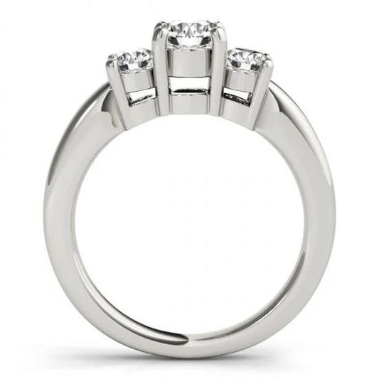 Bague Réel Diamant Taille Ronde 2 Carats Trois Pierres Or Blanc 14K Nouveau
