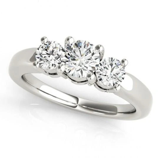 Bague Réel Diamant Taille Ronde 2 Carats Trois Pierres Or Blanc 14K Nouveau