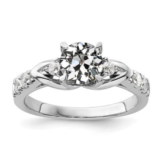 Bague Réel Diamant Taille Vieille Mine Avec Accents 3 Style Pierre 3 Carats