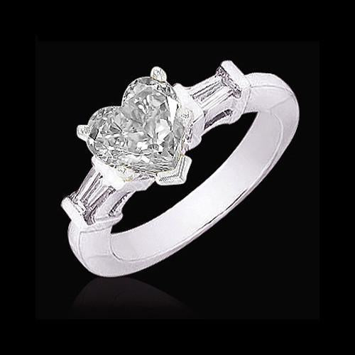 Bague Réel Diamants Coeur & Baguette Femme Bijoux 3 Pierres 2 Carats