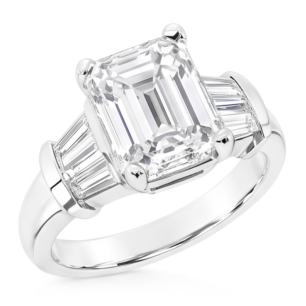 Bague Réel Diamants Naturels Extraits des Mines ( et non cultivés en laboratoire ) Taille Emeraude 3.51 Ct. Bijoux En Or A Trois Pierres
