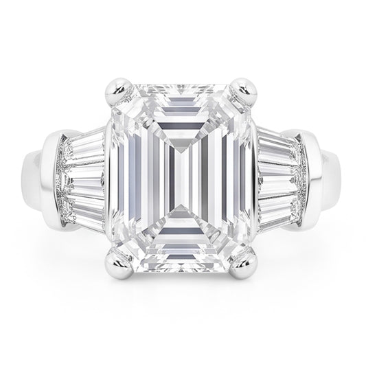 Bague Réel Diamants Naturels Extraits des Mines ( et non cultivés en laboratoire ) Taille Emeraude 3.51 Ct. Bijoux En Or A Trois Pierres