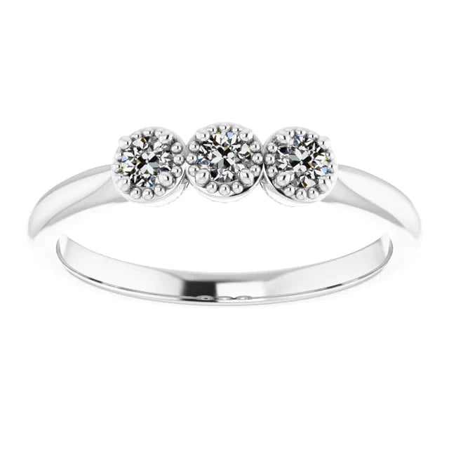 Bague Réel diamant rond taille ancienne mine 3 bijoux en pierre or 14 carats 2.25 carats