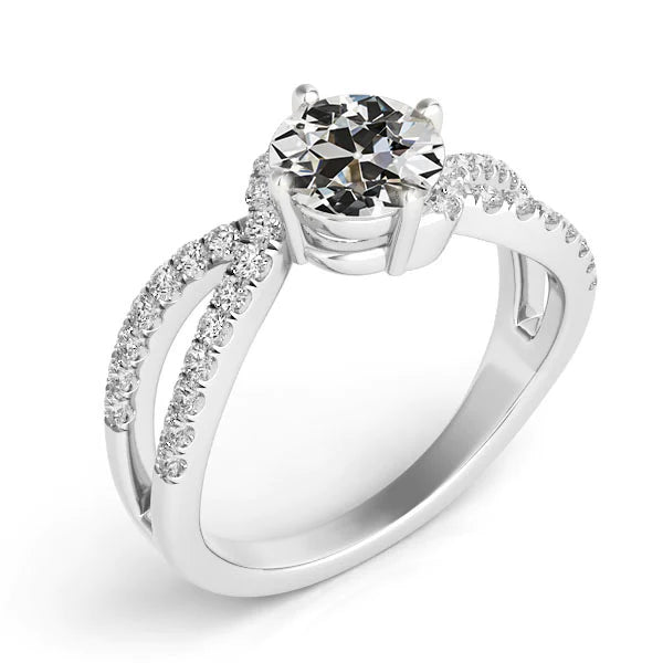 Bague Réel diamant rond taille ancienne mine en or blanc 4,50 carats