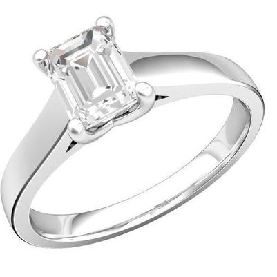 Bague Réel diamant solitaire taille émeraude 2.25 ct en or blanc 14K