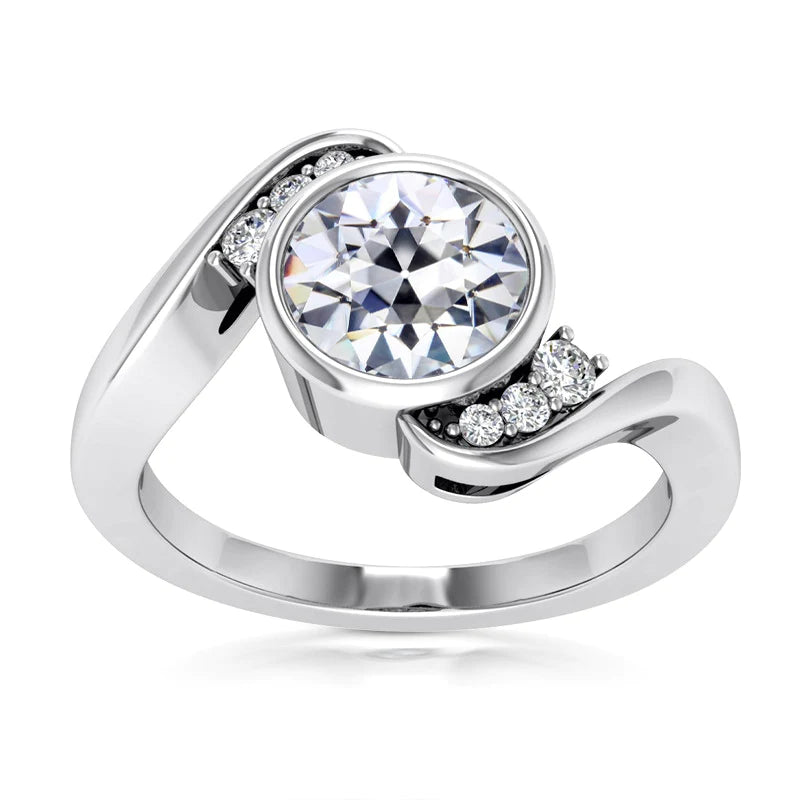 Bague Réel diamant taille ancienne mine sertie lunette style tension 2.75 carats
