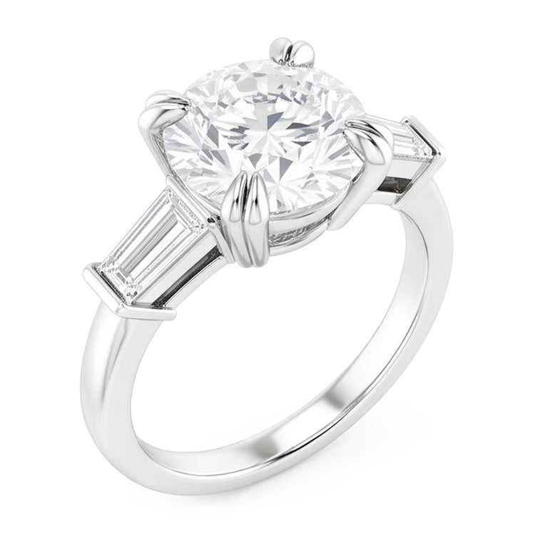 Bague Ronde Avec Réel Diamant Baguette 3 Pierres Or Blanc 2.30 Carats