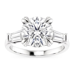 Bague Ronde Avec Réel Diamant Baguette 3 Pierres Or Blanc 2.30 Carats