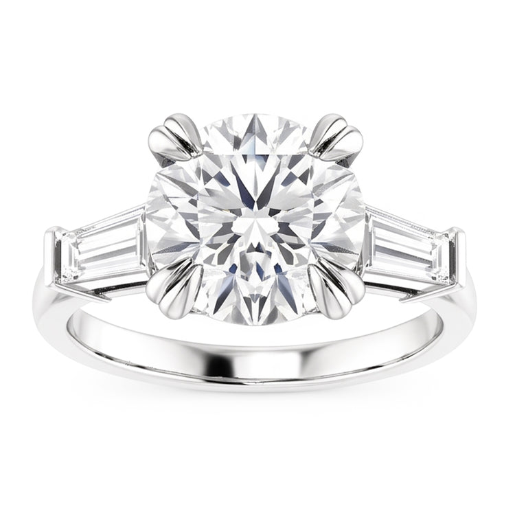 Bague Ronde Avec Réel Diamant Baguette 3 Pierres Or Blanc 2.30 Carats