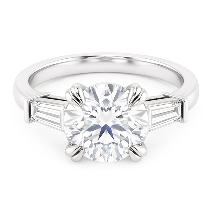 Bague Ronde Avec Réel Diamant Baguette 3 Pierres Or Blanc 2.30 Carats