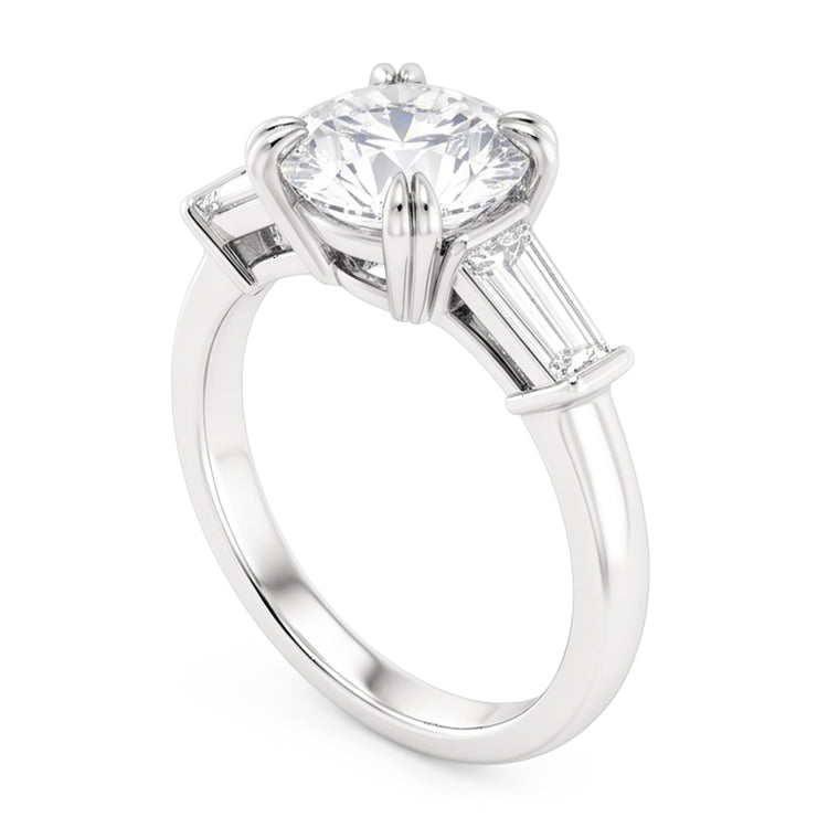 Bague Ronde Avec Réel Diamant Baguette 3 Pierres Or Blanc 2.30 Carats