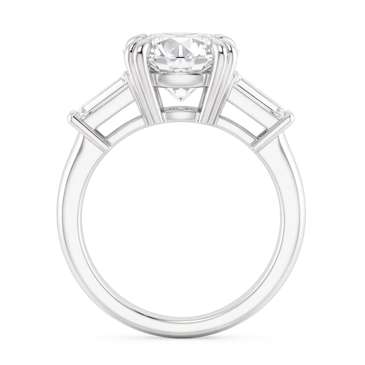 Bague Ronde Avec Réel Diamant Baguette 3 Pierres Or Blanc 2.30 Carats