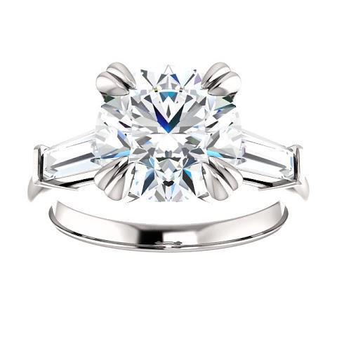 Bague Ronde Avec Réel Diamant Baguette 3 Pierres Or Blanc 2.30 Carats