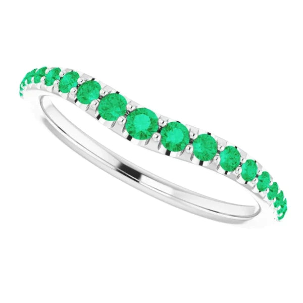 Bague Ronde Émeraude Vert 2 Carats Or Blanc 14K