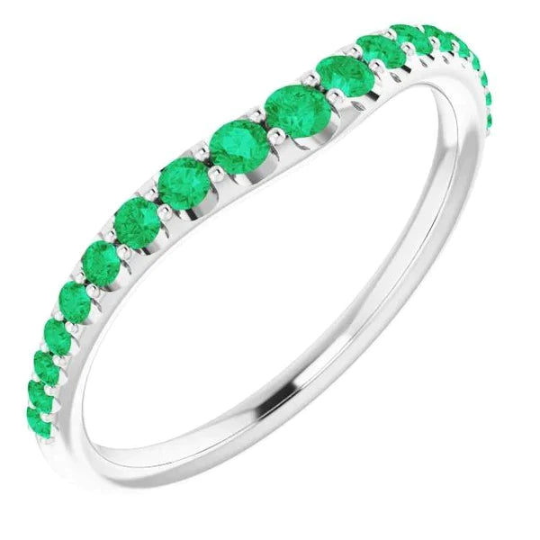 Bague Ronde Émeraude Vert 2 Carats Or Blanc 14K